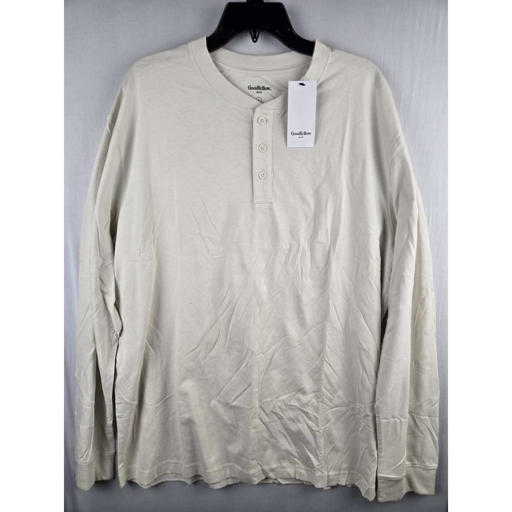 Goodfellow & Co Mens XL Long Sleeve Henley Shirt Off White Cream Cotton NWT